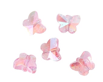 10 Pink 12mm Crystal Butterfly Beads Pink Butterfly Bead FREE SHIPPING to Canada