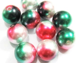 20mm Beads | Christmas Bubblegum Beads | Holiday Beads | Christmas Beads | Red Green and White Beads