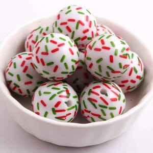 20mm Beads | Christmas Bubblegum Beads | Red and Green Confetti Beads | Christmas Beads | Holiday Beads | Beading Supply | Chunky Beads