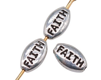 Tibetan Silver Word Beads | Size 10mm x 6mm | Word Beads | Love Beads | Hope Beads | Faith Beads | Pack of 20 Beads