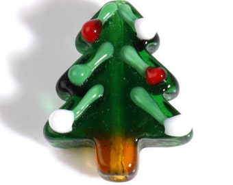 26mm x 21mm Lampwork Glass Christmas Tree Beads | Christmas Beads | Holiday Beads | Winter Beads | Pack of 4