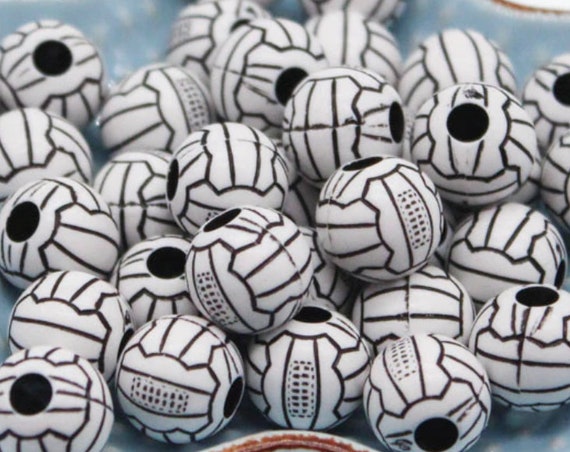 Volleyball Beads Black and White Volleyball Beads Gold and White Volleyball  Beads Big Hole Beads Sports Beads Pack of 10 Beads 
