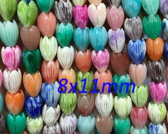 Tulip Beads |  Flower Beads | Spring Beads | Beading Supply | Jewelry Supply | Pack of 20 beads | Randomly Assorted Colors