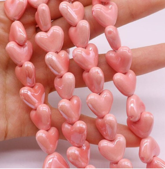 Ceramic Heart Beads | Pink Heart Beads | Red Heart Beads | Valentine Beads  | Love Beads | Pack of 10 Beads