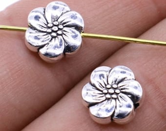Silver Flower Beads | Silvertone Floral Beads | Novelty Beads | Flower Jewelry Findings | Size 10mm | Pack of 20 Beads