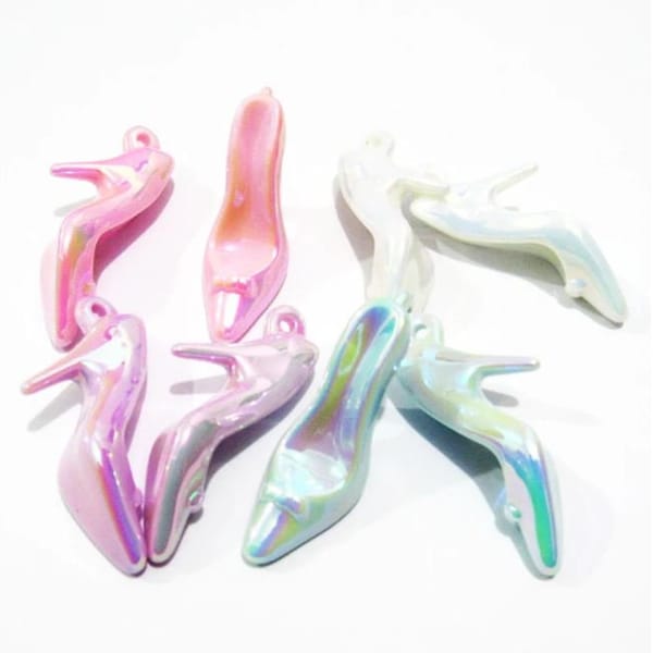 Iridescent High Heel Shoe Charms | Acrylic Charms | Kids' Jewelry | Pack of 10 (White, Aqua, Light Purple or Pink)
