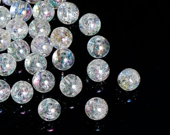 8mm CLEAR Aurora Borealis Acrylic Crackle Beads | Round Crackle Beads | Wedding Beads | Valentine Beads | Love Beads | Pack of 200