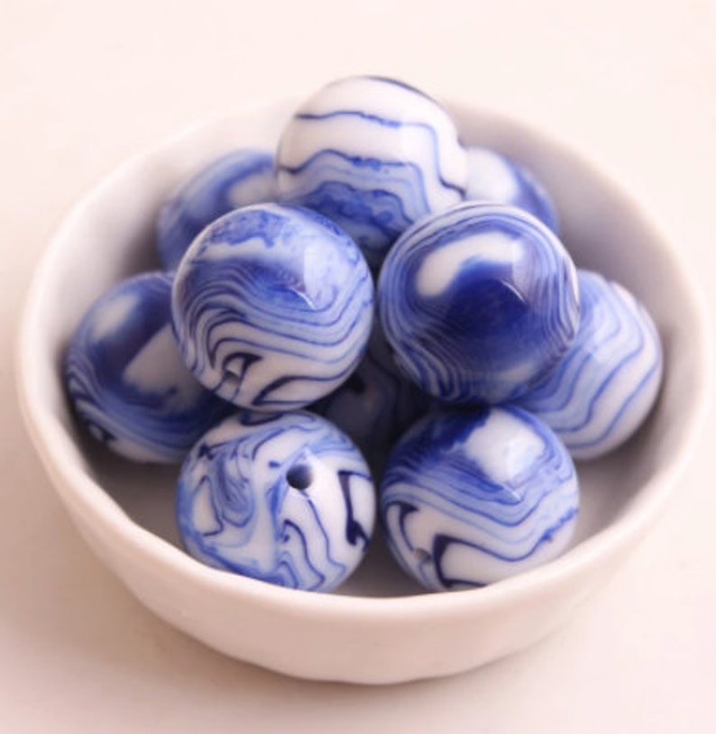 20mm Beads Celadon Swirl Beads Bubblegum Beads Blue and White Beads Gift for Beader Beading Supply image 1