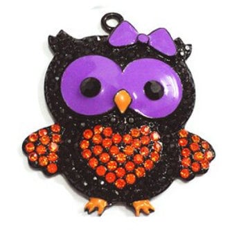 Halloween Owl Pendants | Halloween Owl Jewelry | Chunky Bubblegum Pendants | Rhinestone Halloween Pe