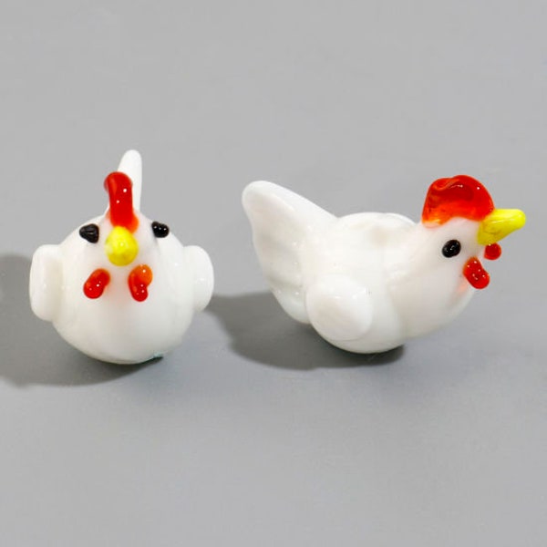 Chicken Lampwork Bead | Chicken Bead | Jewelry Supply | Craft Supply | Gift for Beader | Glass Bead | Pack of FOUR (4) Beads