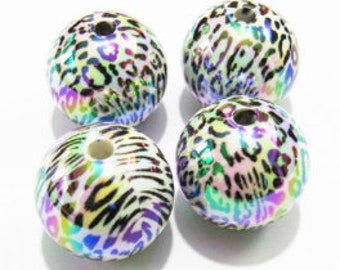 20mm Beads | White UV Print Beads | Bubblegum Beads | Cheetah Print | Leopard Print | UV Rainbow Print