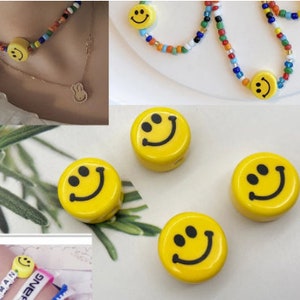Ceramic Smiley Face Beads | Smile Beads | Yellow Smiley Face Beads | Pack of 20 Beads