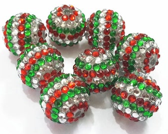 20mm Bumpy Christmas Rhinestone Beads | Bubblegum Beads | Red Beads | Green Beads | Silver Beads | Holiday Beads | Bumpy Beads