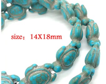 18mm Sea Turtle Beads | Sea Turtle Jewelry | Howlite Turtle Beads | Stone Turtle Beads | Pack of 20 Beads
