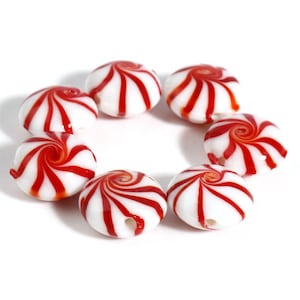 Christmas Lampwork Bead | Peppermint Lampwork Bead | Christmas Bead | Gift for Beader | Pack of 10 Beads