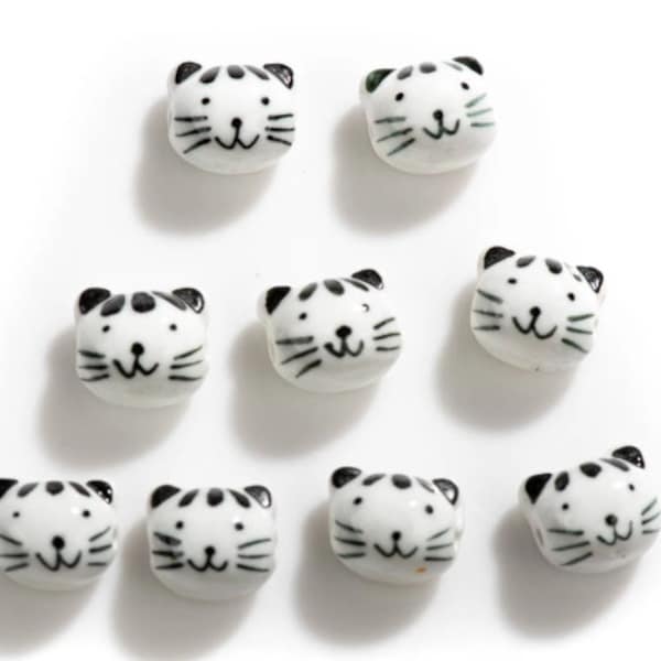 Ceramic Cat Beads | Ceramic Kitty Beads | Easter Beads | Springtime Beads | THREE (3) BEADS