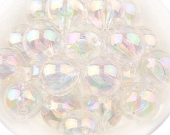 20mm Aurora Borealis Clear Beads | Bubblegum Beads | Iridescent Beads | Chunky Beads | Fairy Beads