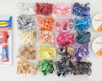Bead Party Kit | 20 Assorted Bead Colors | Complete Bead Activity Set | Elastic Beading Cord | Beading Glue | Make up to 20 bracelets