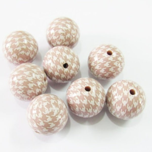 20mm Beads | Houndstooth Print Beads | Bubblegum Beads | Dusty Pink and Cream Beads | Houndstooth Check