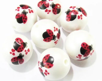 20mm Beads | Red and Black Ladybug Beads | Bubblegum Beads | 20mm Ladybug Beads | Ladybug Jewelry