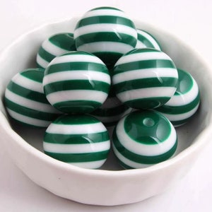 20mm Beads | Christmas Bubblegum Beads | Green and White Striped Beads | Christmas Beads | Holiday Beads | Christmas Stripe Beads