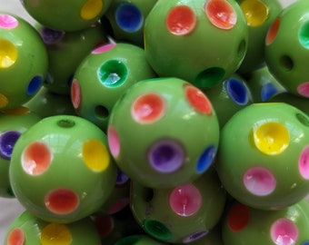 20mm Beads | Green Polka Dot Beads | Bubblegum Beads | 20mm Polka Dot Beads | Rainbow Polka Dots | Pack of Five (5) Beads