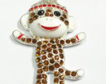 Sock Monkey Pendant | Animal Pendant | Monkey Jewelry | Monkey Bubblegum Pendant | Rhinestone Monkey