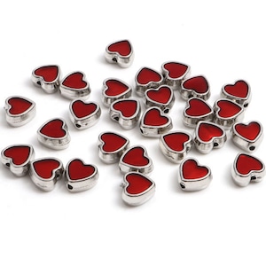Red Heart Beads | Purple Heart Beads | Enamel Beads | Valentine Beads | Spacer Beads | Jewelry Supply | Beading Supply | Pack of 20
