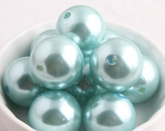 20mm Beads | Pearl Beads | Light Aqua Pearl Solid Color Beads | Bubblegum Beads | Aqua Pearl Beads