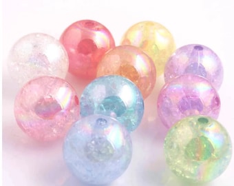 20mm Crackle Pattern Translucent Beads | Mixed and SOLID Colors | Bubblegum Beads | Clear/White | Pink | Dark Turquoise | Mauve