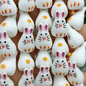 Ceramic Bunny Beads | Ceramic Beads | Rabbit Beads | Easter Beads | Springtime Beads | Ceramic Rabbit Beads | Pack of Four (4) Beads