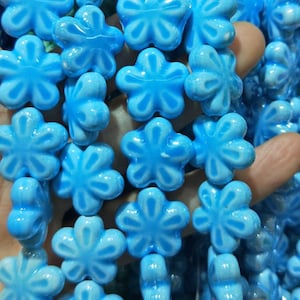 Ceramic Flower Beads | Pink Flower Beads | Blue Flower Beads | White Flower Beads | Beading Supply | Jewelry Supply | Pack of Ten (10) Beads