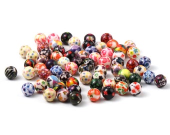 10mm Patterned Glass Beads | Round Beads | Bubblegum Beads | Pack of 20 | Mixed Colors/Patterns at Random as Shown