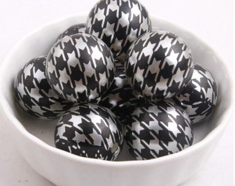 20mm Beads | Houndstooth Print Beads | Bubblegum Beads | Black and Silver Beads | Houndstooth Check