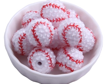 20mm Bumpy Baseball or Softball Bubblegum Beads | Sports Beads | Baseball Beads | Softball Beads