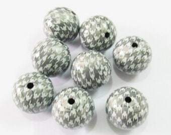 20mm Beads | Houndstooth Print Beads | Bubblegum Beads | Gray and Cream Beads | Houndstooth Check