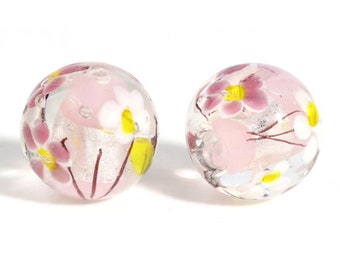 20mm Lampwork Glass Flower Bead | Spring Bead | Easter Bead | Pink Floral Bead | ONE Bead