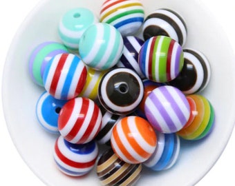 20mm Striped Beads | 20mm Bubblegum Beads | Random Mixed Colors