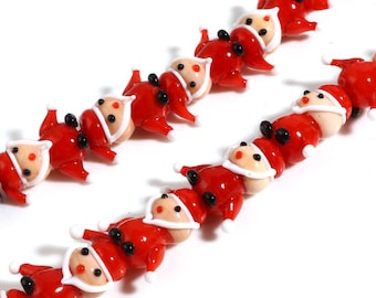 19mm x 19mm Lampwork Glass Santa Beads | Christmas Beads | Holiday Beads | Winter Beads | Santa Claus Beads | Pack of 4