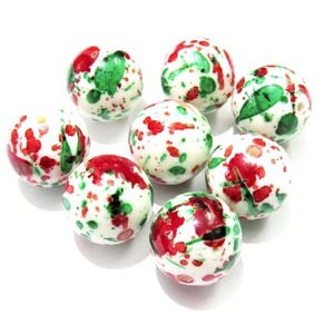 20mm Red White Green Splatter Beads | Bubblegum Beads | Holiday Beads | Christmas Beads | Chunky Beads