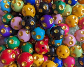 20mm Beads | Gold Polka Dot Beads | Bubblegum Beads | 20mm Polka Dot Beads | Mixed Colors at Random | Gift for Beader | Gift for Crafter