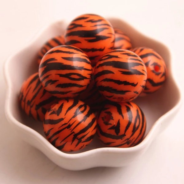 20mm Beads | Orange and Black Tiger Stripe Beads | Bubblegum Beads | Jungle Print Beads | Beading Supply | Animal Print Beads