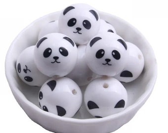 20mm Panda Face Beads | Bubblegum Beads | Black and White Beads | Gift for Beader | Gift for Crafter