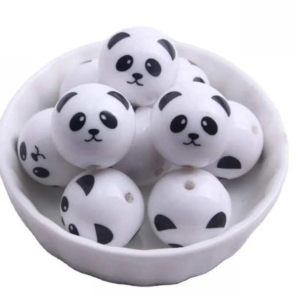 20mm Panda Face Beads | Bubblegum Beads | Black and White Beads | Gift for Beader | Gift for Crafter