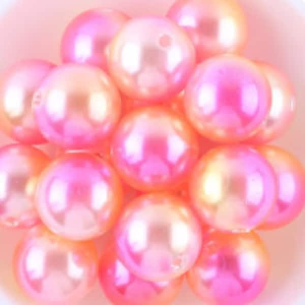 20mm Pearl Ombre Beads | 20mm Bubblegum Beads | Chunky Beads | Pink and Orange Ombre