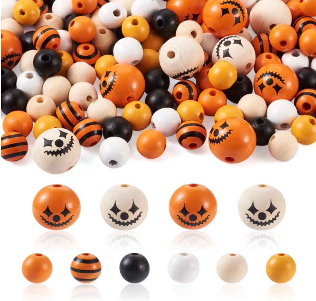 Halloween Bead Kit Wood Halloween Beads Bead Assortment Etsy
