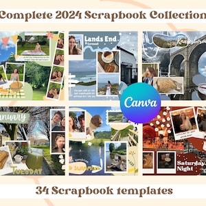 34 plantillas: colección completa 2024: plantillas de álbumes de recortes digitales para Canva