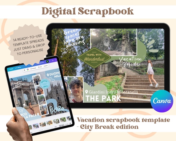 Digital Scrapbook Templates for Canva – City Break Edition Vacation Layouts – Editable Collage