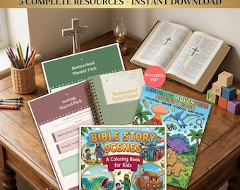 Ultimate Christian Homeschool Bundle - Printable Planner Coloring Book Activity Book - Homeschool Mom Gift - Instant Download PDF