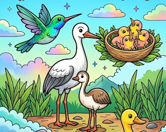 Bird Coloring Book for Kids — Printable I Love Baby Birds Coloring Pages for Children Digital Download